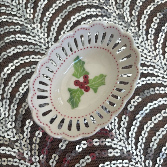 Vintage Floral Trinket Dish Andrea By Sadek Reticulated Lattice Porcelain - Picture 2 of 9